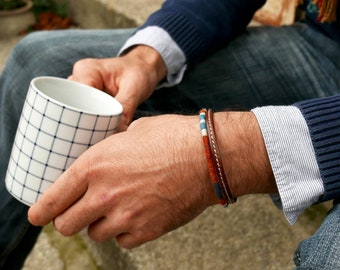 Gift for men, Mens bracelet, Boyfriend gift, Christmas gift, Mens jewelry, Boho leather bracelet, Blue bracelet, Husband gift, Gift for him