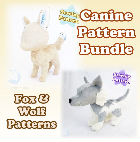 Fox and Wolf Plush Pattern Bundle Canine Plushie Sewing