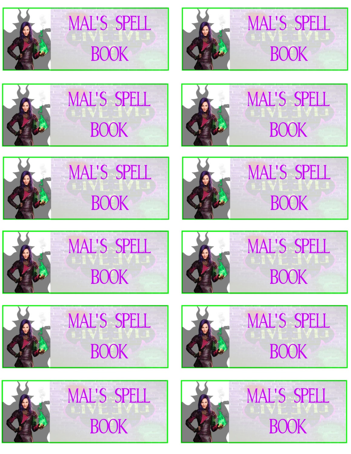 Mal's Spell Book Labels