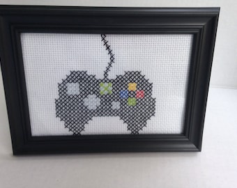 Cross Stitch Xbox Controller in Frame