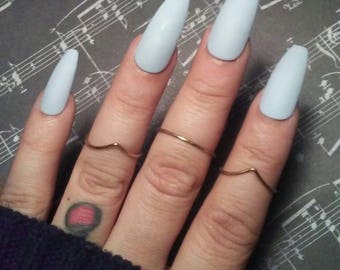 Matte Light Blue Coffin Nails, Pastel Blue Press/Glue on, Long or Short, Wedding, Acrylic False Fake Nails, Stiletto, Square, Oval, Glossy