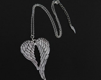 Silver Large Angel Wings Pendant Necklace