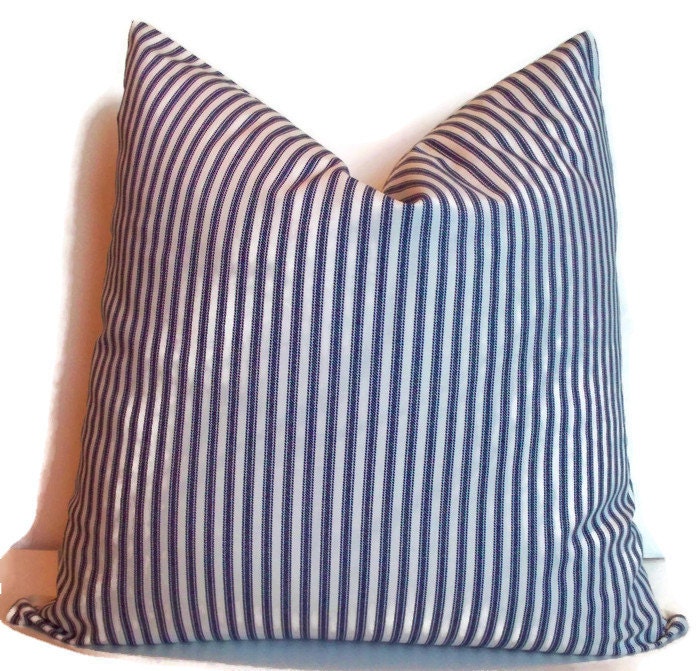 Blue Ticking Pillow Cover Farmhouse Decorative Pillow Cover
