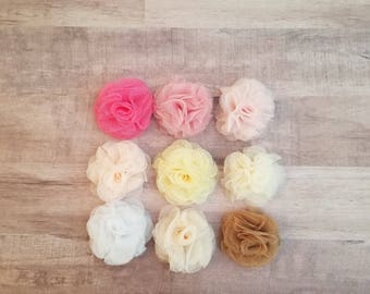 2" Tulle Mesh Flower, Ballerina flower, fabric flower, Tulle flower, DIY supplies, Headband flower, Flower Hair Clip, Flower Puff, mesh