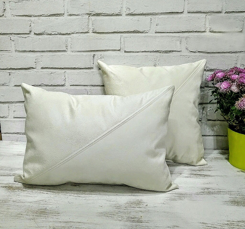 Fast shipping/Ivory vegan leather fabric pillow coverdiagonal