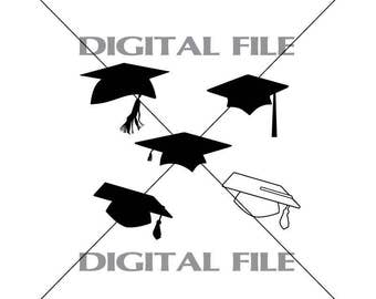 Five Graduation Caps Vector Images Vinyl Decal T-shirt Digital Cutting Files ,Svg File, Ai, Eps, PNG