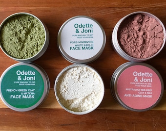 All Natural Clay Mask Set / Face Mask Samples Gift Set / Kaolin, French Green & Pink Clay Mask Sample / Spa Gift Set /Facial Mask for Acne