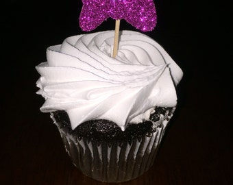 12 Minnie Mouse bow cupcake toppers, birthday party decorations.