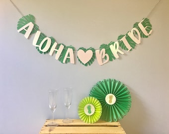 Aloha Bride/Beaches/Baby Banner | Tropical Bridal shower | Pineapple Flamingo Decorations | Bachelorette Party | Birthday | Green Gold Glitt