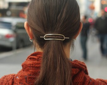 Bun holder hammered copper hair slide small silver hair barrette rustic hair clip simple stick modern minimalist hair accessories for her