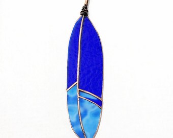 Stained Glass Feather Suncatcher Blue