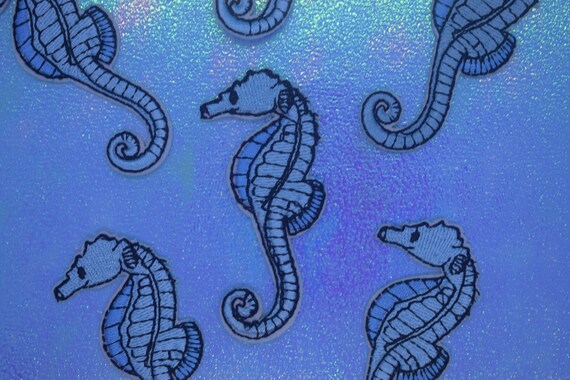 Blue Seahorse Iron on Patch