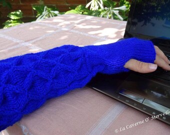 Royal Blue: Fingerless gloves arm warmers flocked