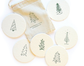 O Christmas Tree - Holiday Letterpress Coasters, set of 6