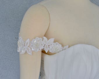 Detachable On or Off the Shoulder Beaded Lace Straps to Add to your Wedding Dress it Can be Customize