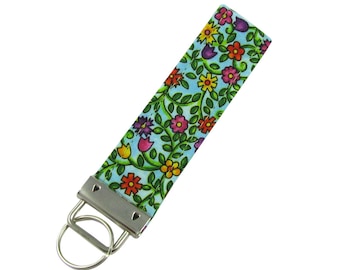Personalized Key Chain / Key Fob Colorful Flowers Floral with Optional Initials