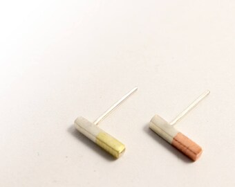 Minimalist 10mm Doublecolors SILVER,COPPER,BRASS Cube Sterling Silver Stud Earrings/Simple Rectangle Ear Studs/Geometric Tiny Dainty(SE052)