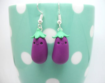 Cute eggplant polymer clay earrings