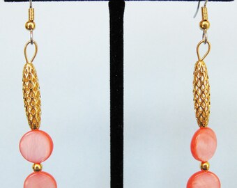 Salmon Mother of Pearl Open Weave Drop Earrings