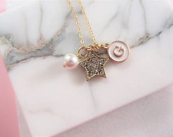 Personalized Mothers Day Gift, Jewelry Gift, Star Necklace, Charm Necklace, Initial and Star Necklace, Wife Gift, Gift for Mom, Gift for Her