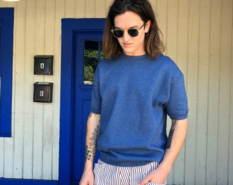 Heather Navy Blue Raglan Short Sleeve Sweatshirt, Vintage Sweatshirt Tee, 90s Sweatshirt, Vintage 90s Raglan,
