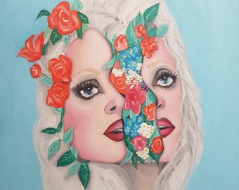 Original Oil painting. Pop surreal painting.