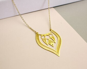 Gold-plated brass boho necklace pendant-