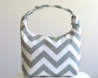 Insulated Lunch Bag, Lunch Bag For Women , Chevron Lunch Tote, Lunch Bag Insulated, Reusable Lunch Tote, Women Lunch Bag-Gray Chevron