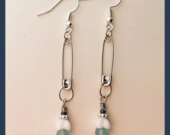 Frosted Safety Pin Drop Earrings