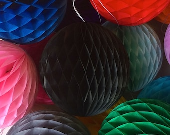 Black 10 Inch Honeycomb Tissue Paper Balls - Paper Party Decor Decoration Supplies