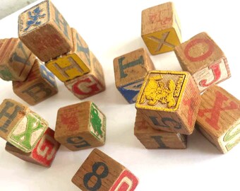 Vintage Child Wood Blocks, Old Wooden Blocks, Nursery, Preschool Vintage Stock. SET of 15, Grunge, Vintage Toys for Display