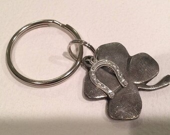 lucky four leaf clover with lucky horseshoe keychain, Irish talisman, good luck charm,Irish symbol, St Patricks Day, good luck charm