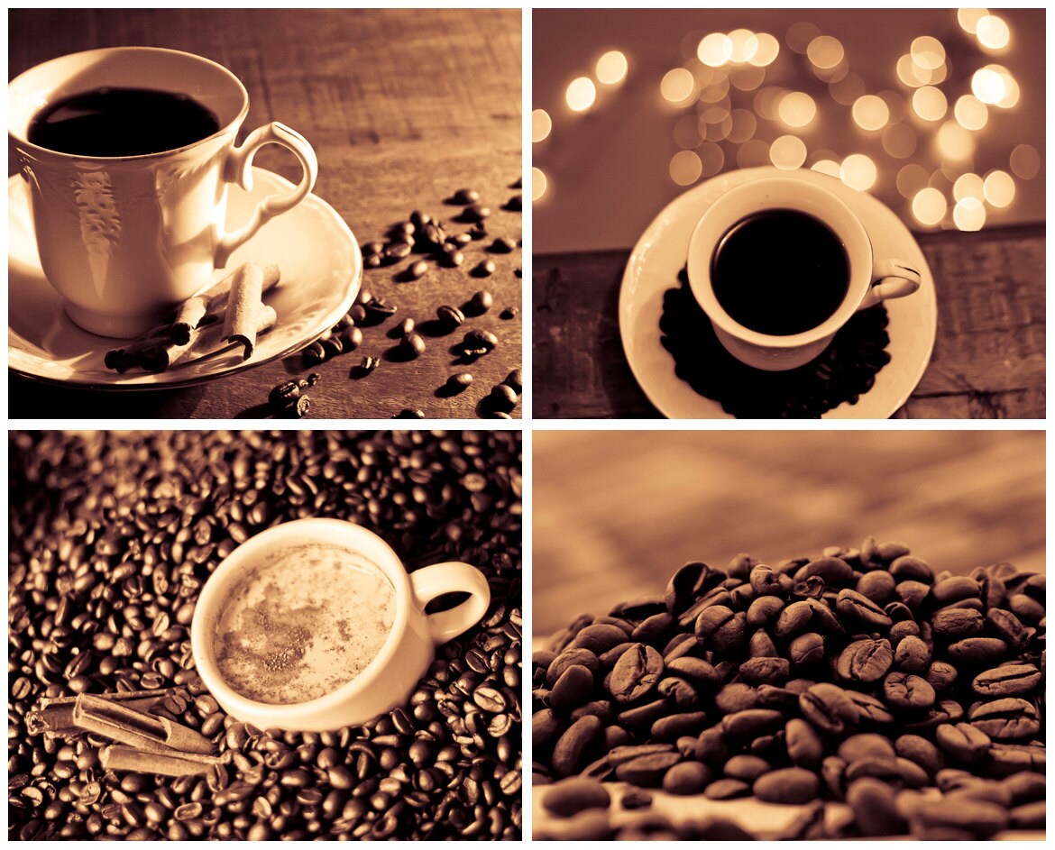  Coffee  Photography  Set of 4 photo  prints Digital Download