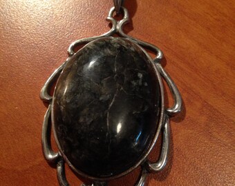 Cabochon Pendant, black mica jasper, 30mmX40mm