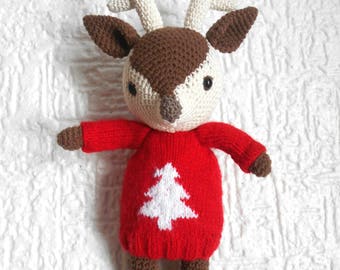 Reindeer in sweater - amigurumi, birthday gift, stuffed animal, christmas sweater, crochet toy, unisex gift ideas, ugly christmas sweater