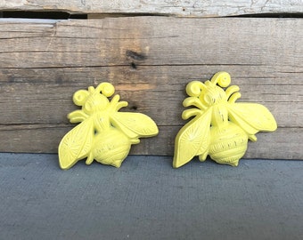 Bright Yellow BEES .. great for Teen Bedroom Dorm Decor Yellow Grey Gray White Nursery decor