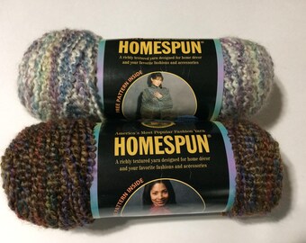 2 Lion Brand Homespun Yarn 315 Tudor 338 Nouveau 6oz each Blue Purple White Brown