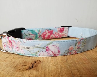 Blue Floral Dog Collar - Floral Dog Collar - Vintage Inspired Dog Collar - Girl Dog Collar - Summer Dog Collar "The Madeline"