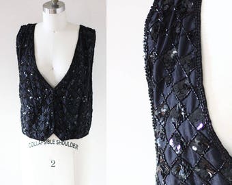 1980s silk beaded vest // vintage silk vest // vintage vest