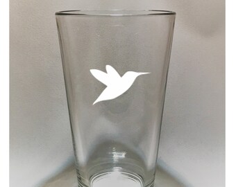 Hummingbird # 2 Drawing, Etched Pint Glass. Free shipping
