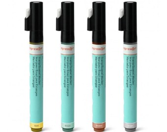 Stamp Enamel Markers ImpressArt Stamp Enamel Marker Set -Highlights Metal Stampings---Gold, Silver, Green, Brown---4 Pen Set