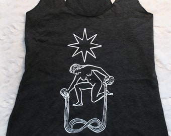 The Star Infinity Ladies' Tank Top Dark Gray/Vintage Black Next Level Brand Triblend Racerback