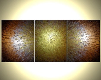 Original Abstract Gold Painting, Palette Knife Art, ORIGINAL Bronze Metallic, Textured Impasto Lafferty - 24X54, Save , Mothers Day Gift,