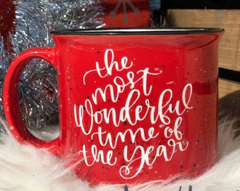 Christmas Mug, Holiday Mug, Ceramic Campfire mug, Red Mug, Glitter, Sale, Gift, For Her, Christmas Gift, Cozy Gifts,