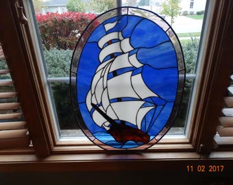 Stained glass sailing ship