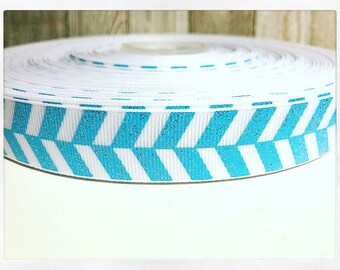 USDR 7/8 Glitter Light Blue Herringbone Stripes on grosgrain ribbon hair bows party favors trim decor