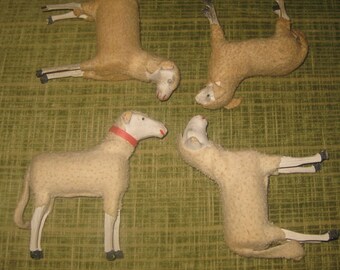 4 Rare Large German Putz Christmas Stick Leg Sheep