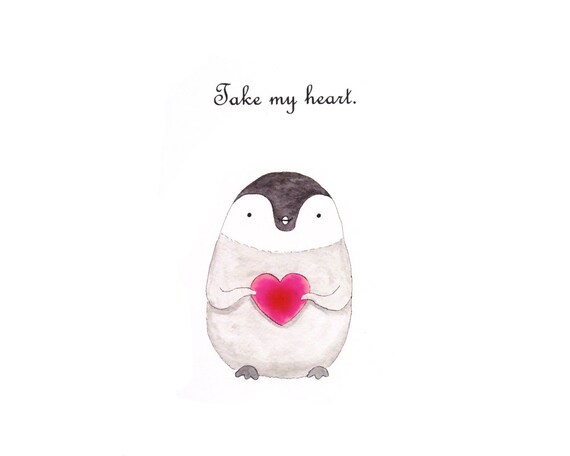 Penguin Illustration Print Cute Penguin Drawing Black & White