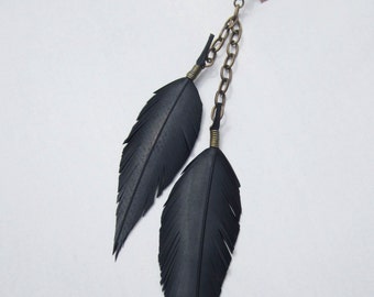 Single "Vegan feather" dangle earring. Hand-cut from re-cycled bicycle inner tube.