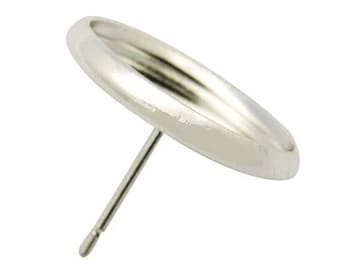 20 Pcs - Earring Posts with Bezel Tray Silver Color - Tray: 10mm in diameter, 8mm inner diameter